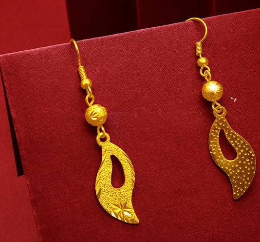 Gold Plated Tassel Flower Asymmetric Leaf Earrings Luxury Wedding Jewelry