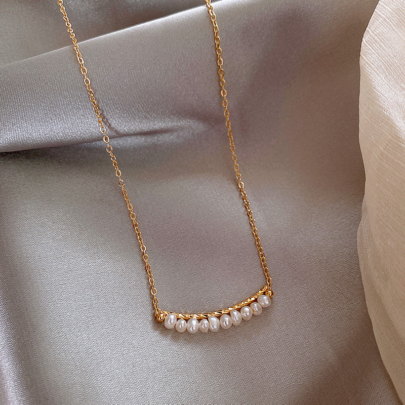 14K Gold Plated Baroque Pearl Necklace Clavicle Chain Tide Jewelry