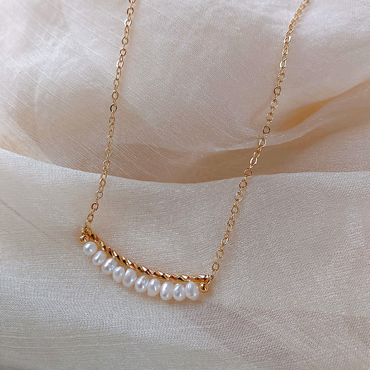 14K Gold Plated Baroque Pearl Necklace Clavicle Chain Tide Jewelry