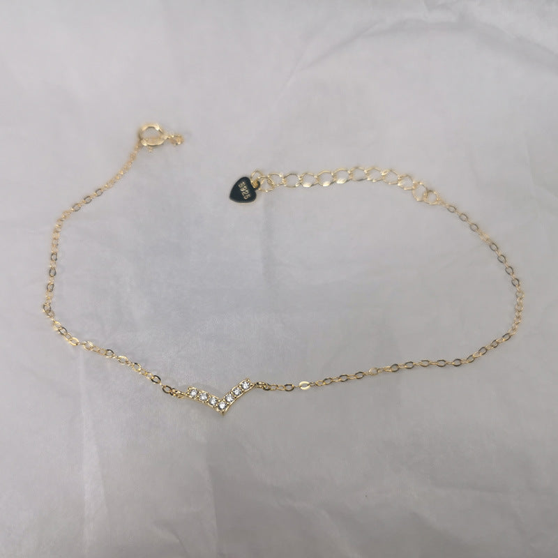 S925 Silver 14K Gold Bracelet V Shape Minimal Luxury Hand Jewelry