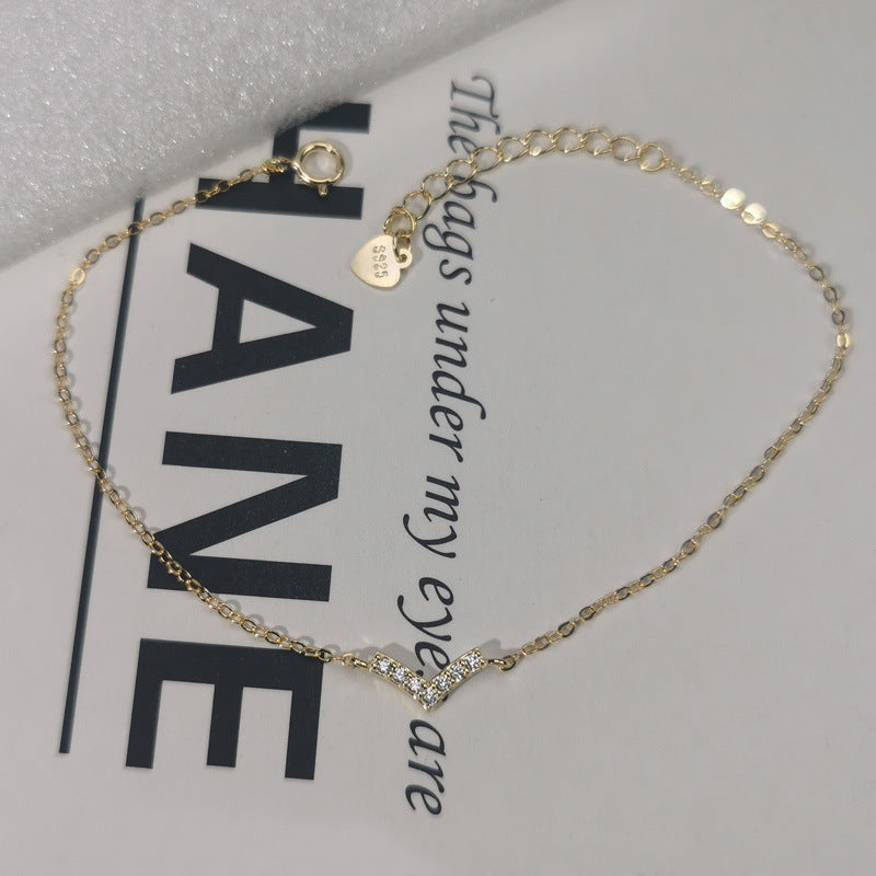 S925 Silver 14K Gold Bracelet V Shape Minimal Luxury Hand Jewelry
