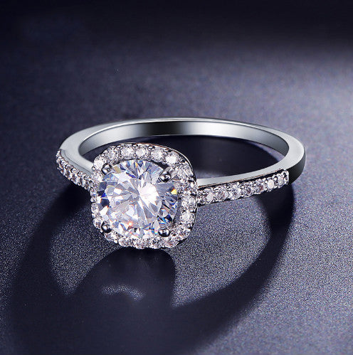 Women Silver Luxury Wedding Ring Square Cubic Zirconia Jewelry