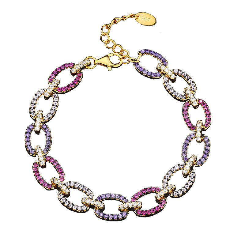 Sterling Silver Rainbow Diamond Gold Vintage Delicate Bracelet