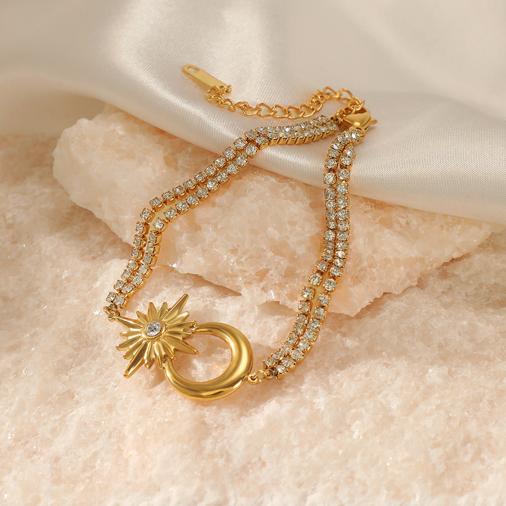 Fashion 14K Gold Plated Star Moon Stainless Steel Bracelet