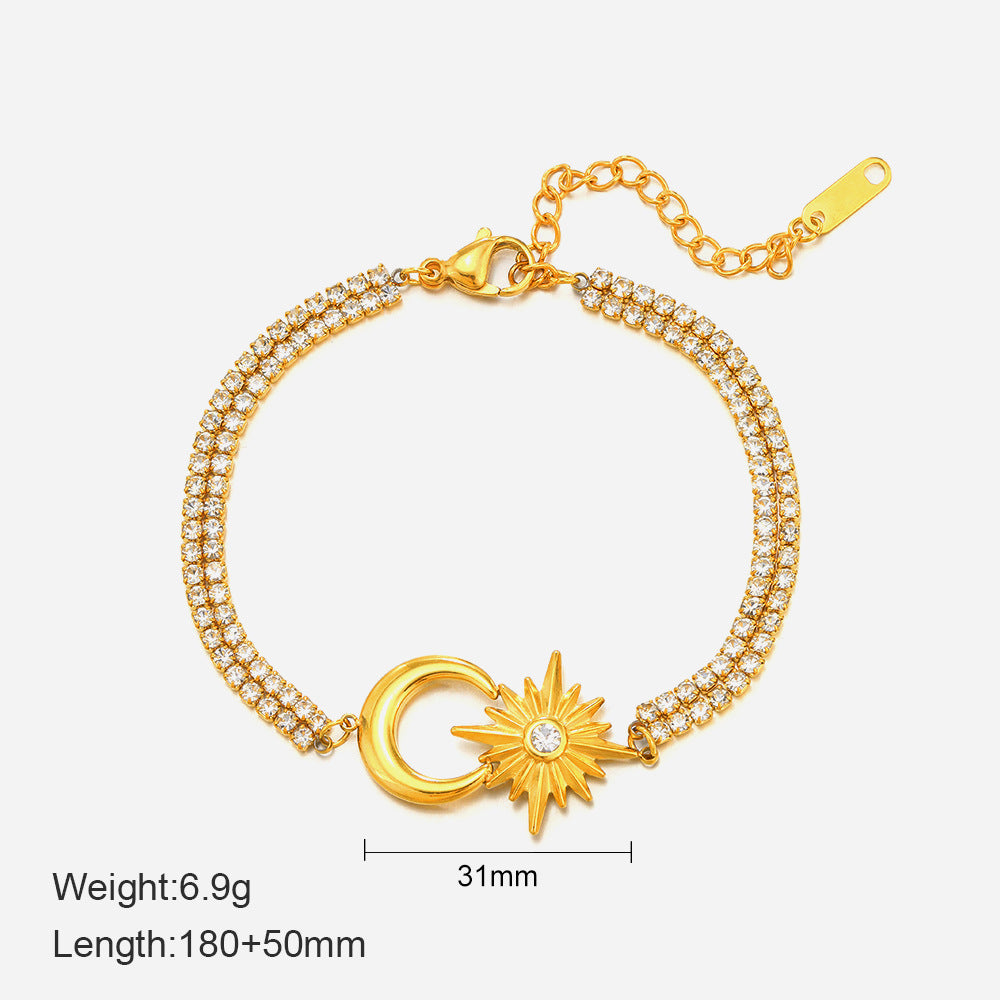 Fashion 14K Gold Plated Star Moon Stainless Steel Bracelet