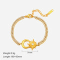 Fashion 14K Gold Plated Star Moon Stainless Steel Bracelet