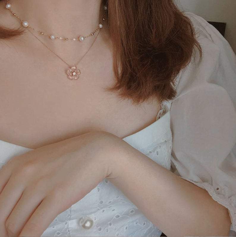 14K Gold-covered Pearl Necklace Female Clavicle Chain
