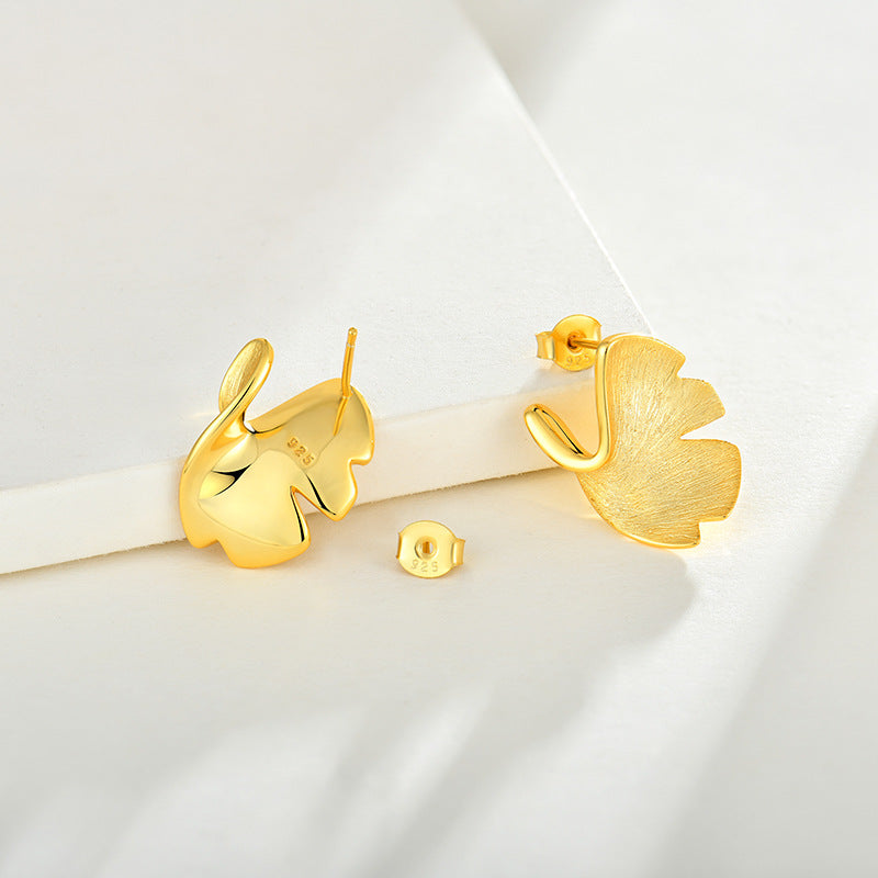 925 Silver Stud Earrings 14K Gold Ginkgo Biloba Design