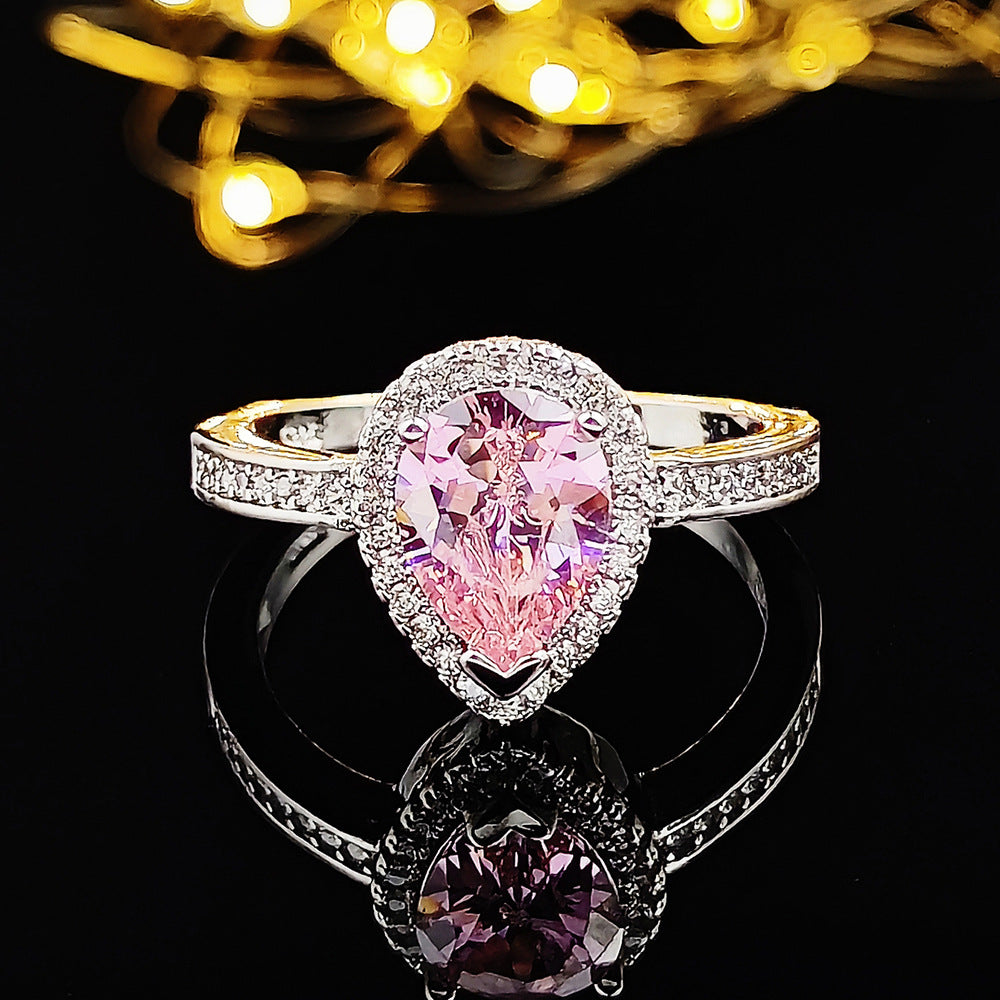 Fashion Luxury Multicolor CZ Wedding Rings Women T Shape Party Gift