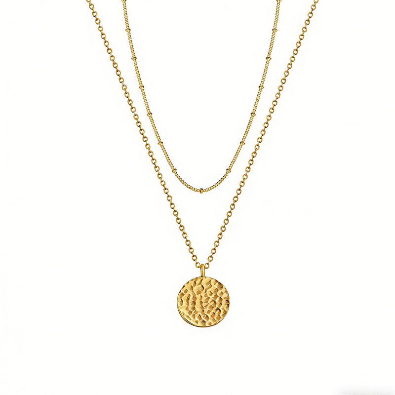 Gold Layered Choker Necklac 14K Gold Bar Coin Pendant Jewelr