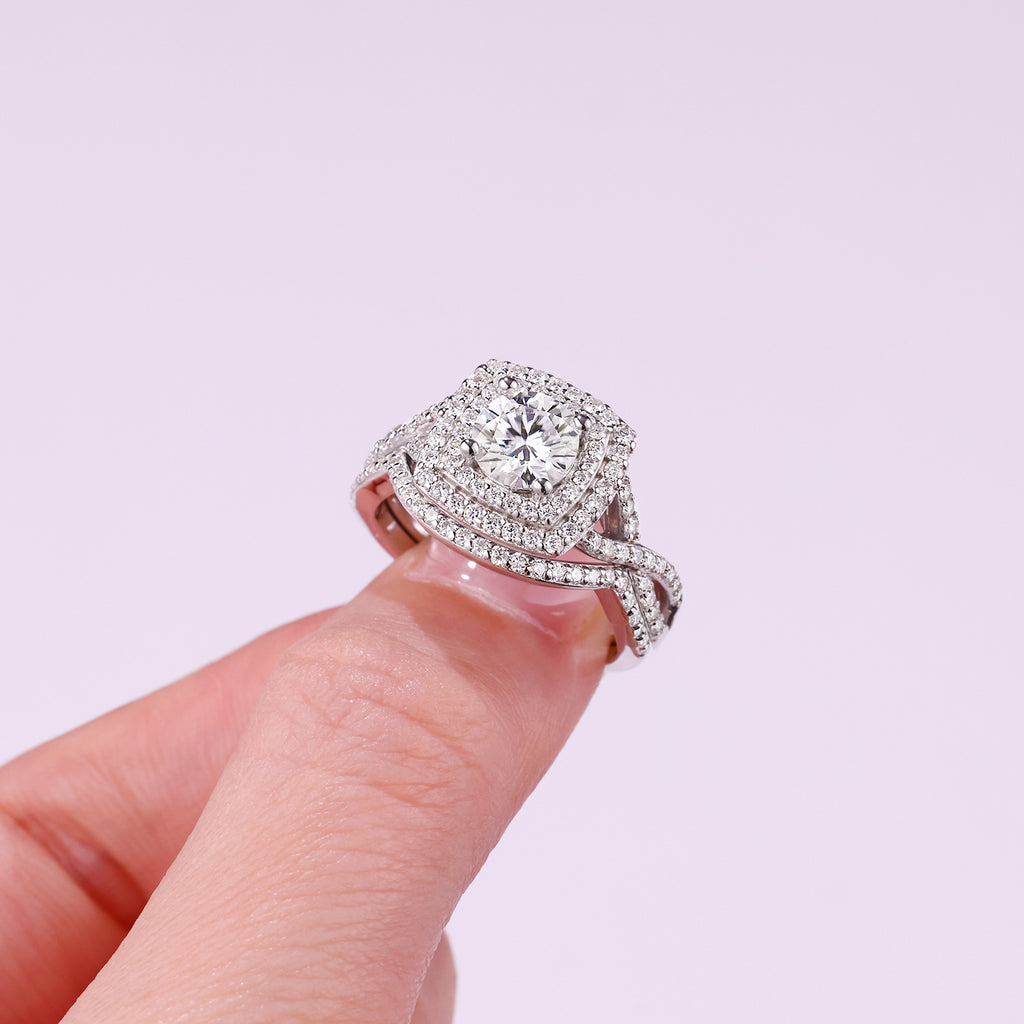 1ct Moissanite Double Ring Set Luxury S925 Silver Plated Platinum.