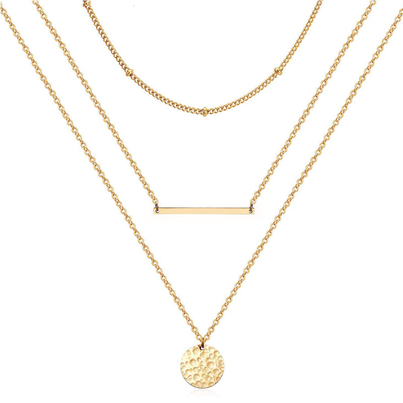 Gold Layered Choker Necklace 14K Gold Plated Bar Coin Pendant Jewelry
