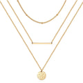 Gold Layered Choker Necklace 14K Gold Plated Bar Coin Pendant Jewelry