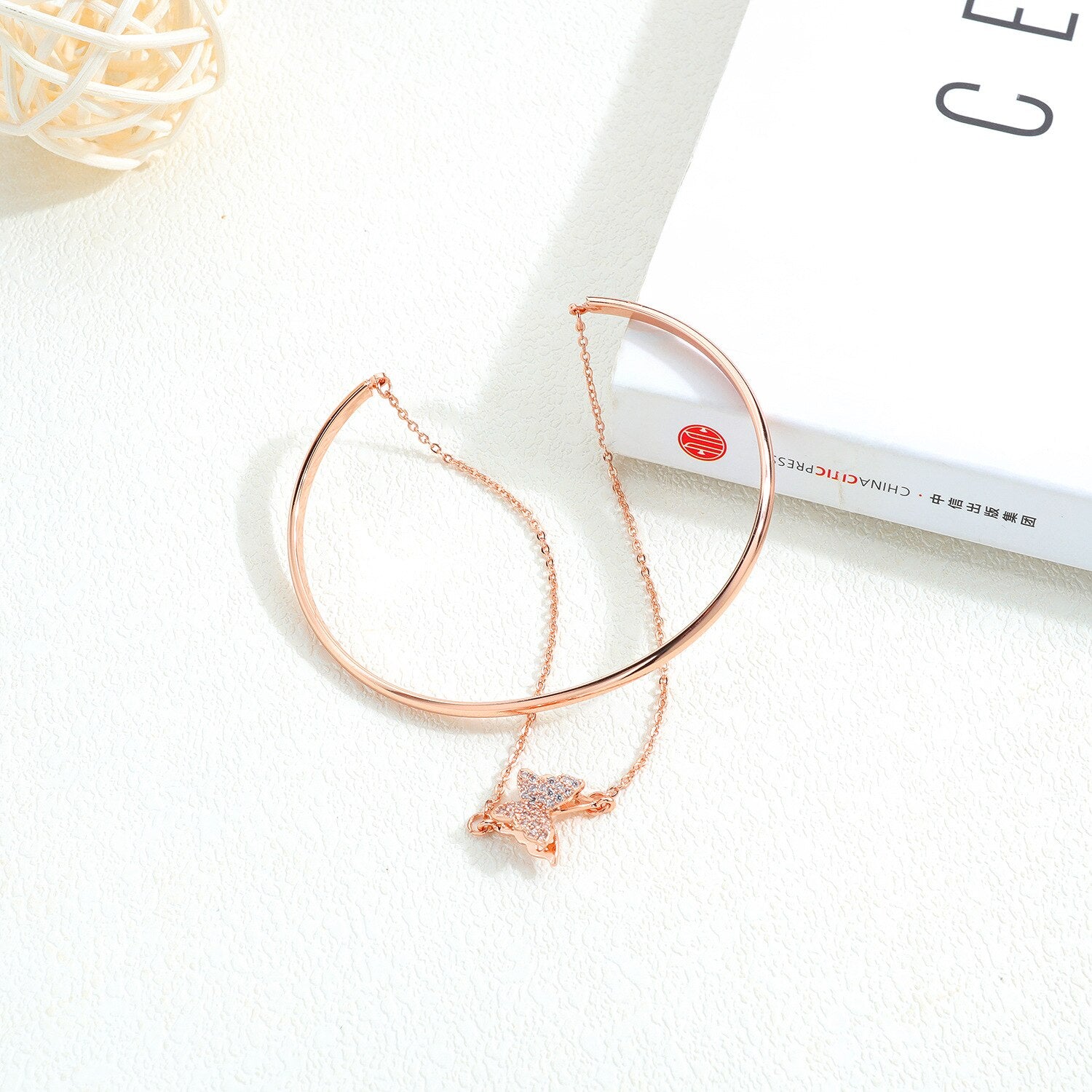 Ladies Copper Plated Rose Gold Diamond Bracelet