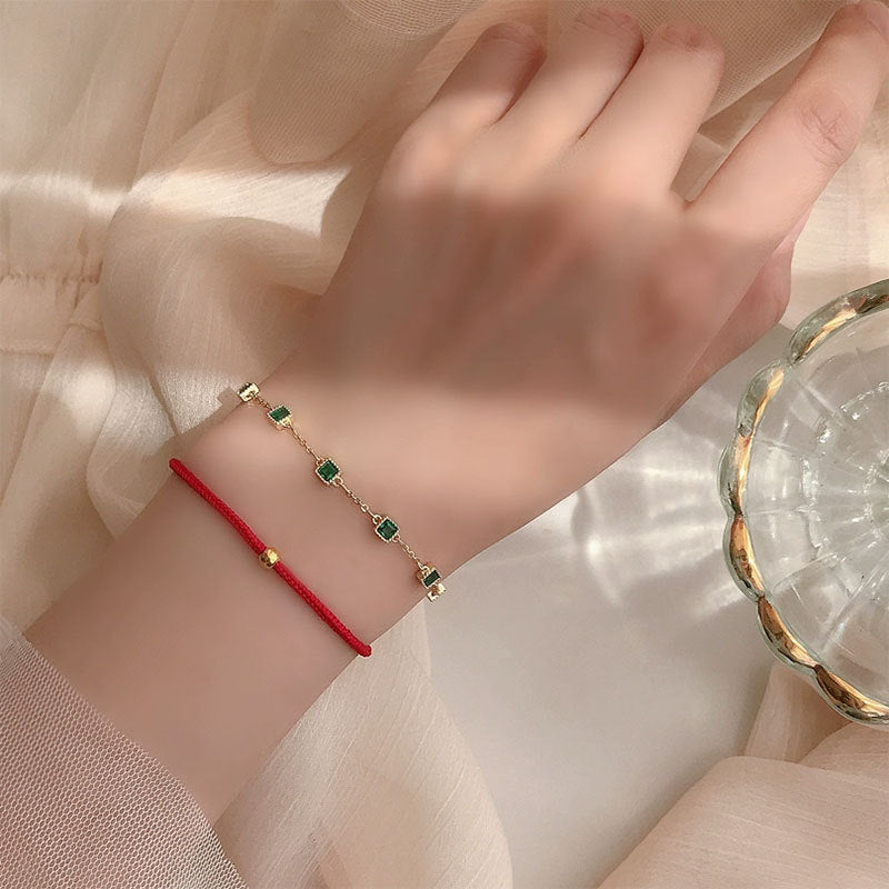 S925 Silver 14K Gold Zircon Emerald Bracelet Luxury Jewelry