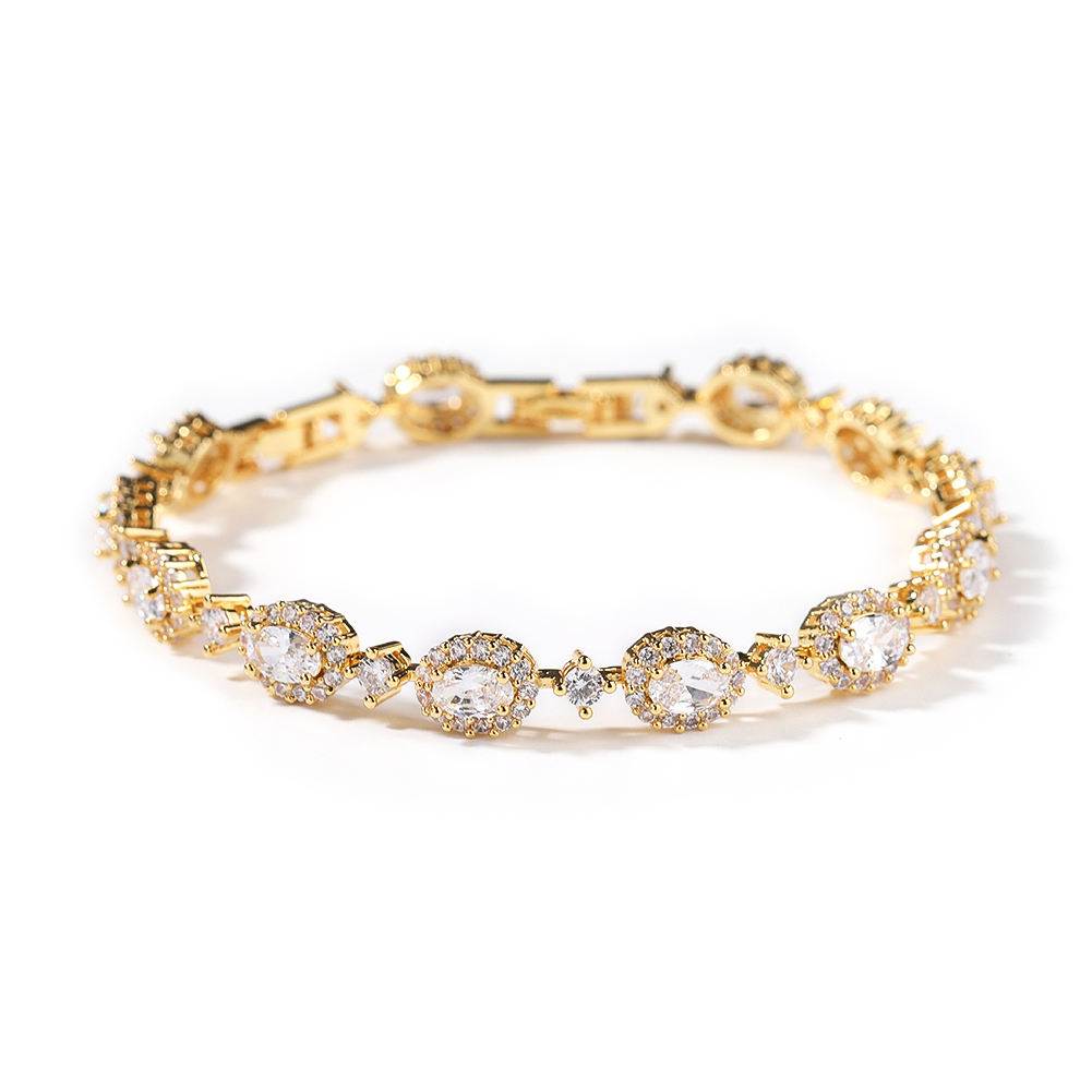 Geometric Gold-plated Bracelet With Colored Diamonds