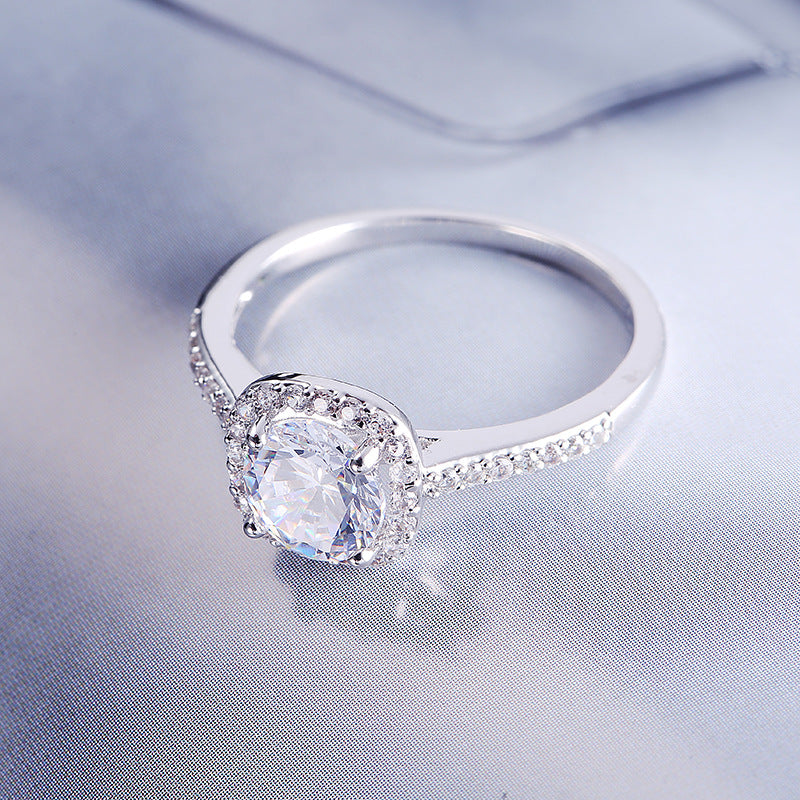 Women Silver Luxury Wedding Ring Square Cubic Zirconia Jewelry