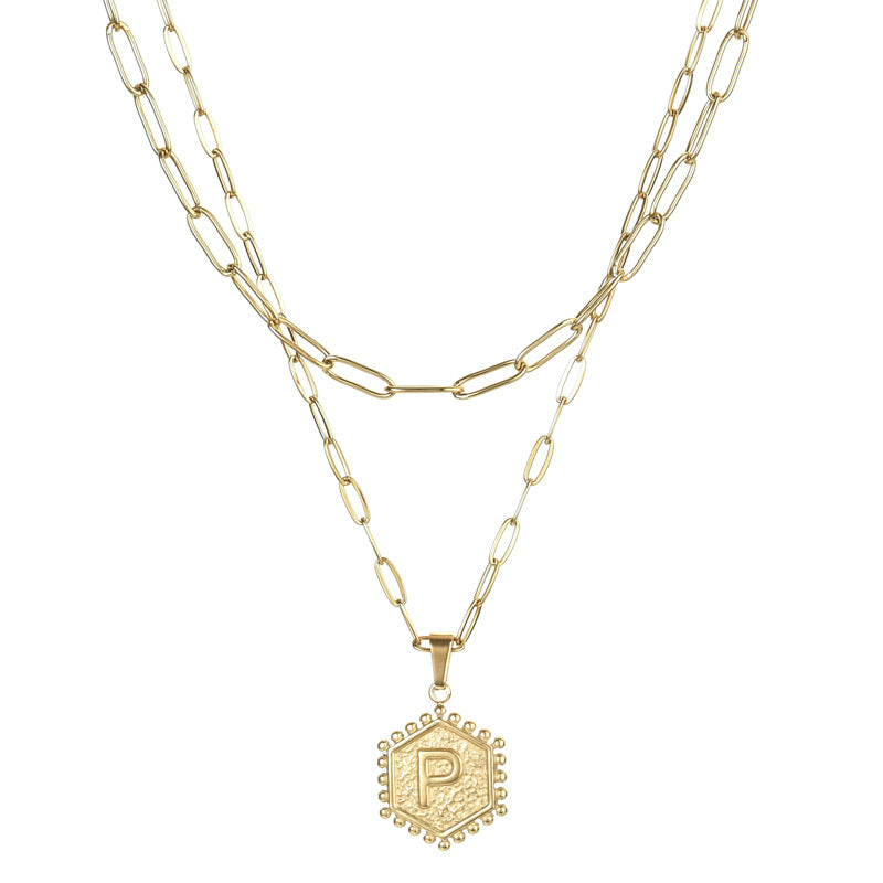 14K Gold Double Layer Necklace Letter Stainless Steel Jewelry Necklace