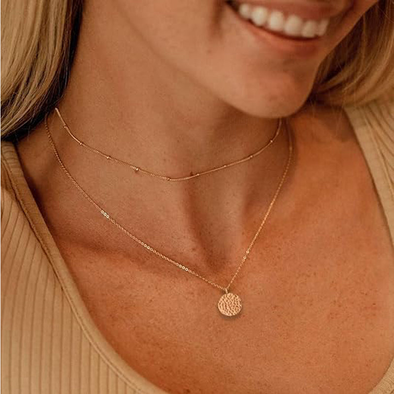 Gold Layered Choker Necklac 14K Gold Bar Coin Pendant Jewelr