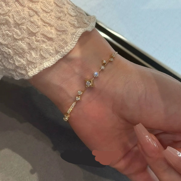 Sparkling Diamond Titanium Steel Gold Bracelet For Women