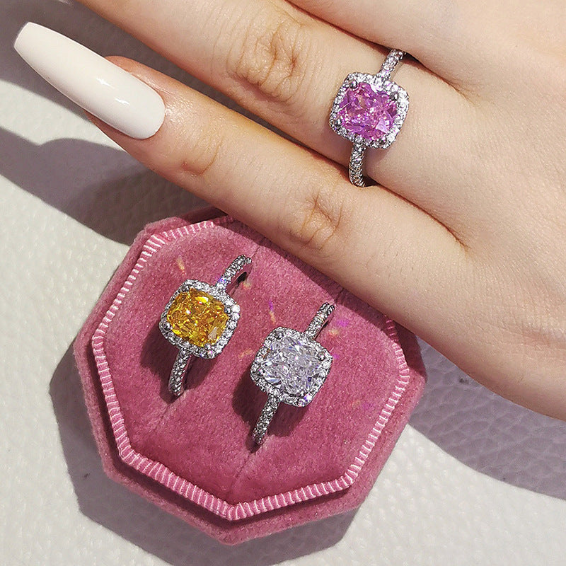 Fashion Luxury Multicolor CZ Wedding Rings Women T Shape Party Gift