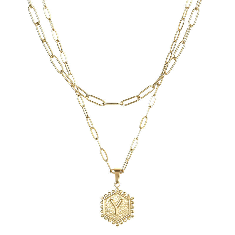 14K Gold Double Layer Necklace Letter Stainless Steel Jewelry Necklace