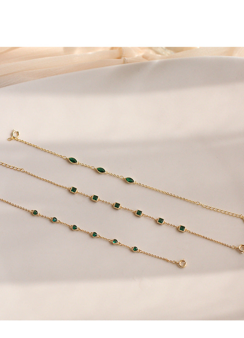 S925 Silver 14K Gold Zircon Emerald Bracelet Luxury Jewelry