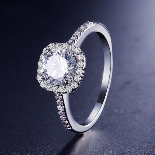 Women Silver Luxury Wedding Ring Square Cubic Zirconia Jewelry