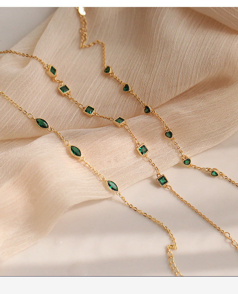 S925 Silver 14K Gold Zircon Emerald Bracelet Luxury Jewelry