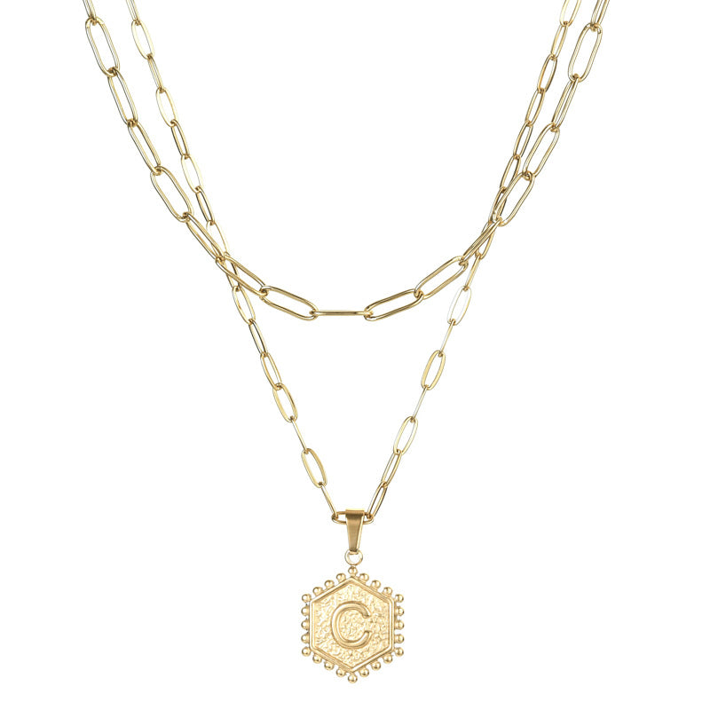14K Gold Double Layer Necklace Letter Stainless Steel Jewelry Necklace