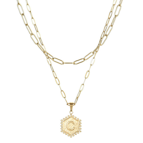 14K Gold Double Layer Necklace Letter Stainless Steel Jewelry Necklace