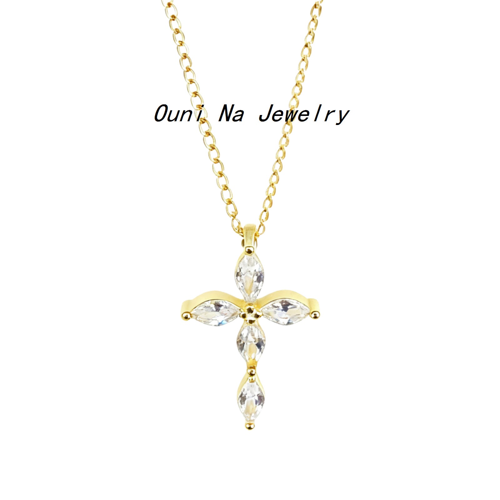 S925 Sterling Silver 14K Gold-Plated Cross Necklace With Diamonds