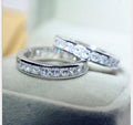 Fashion Platinum Couple Diamond Ring Square Full Circle White Jewelry