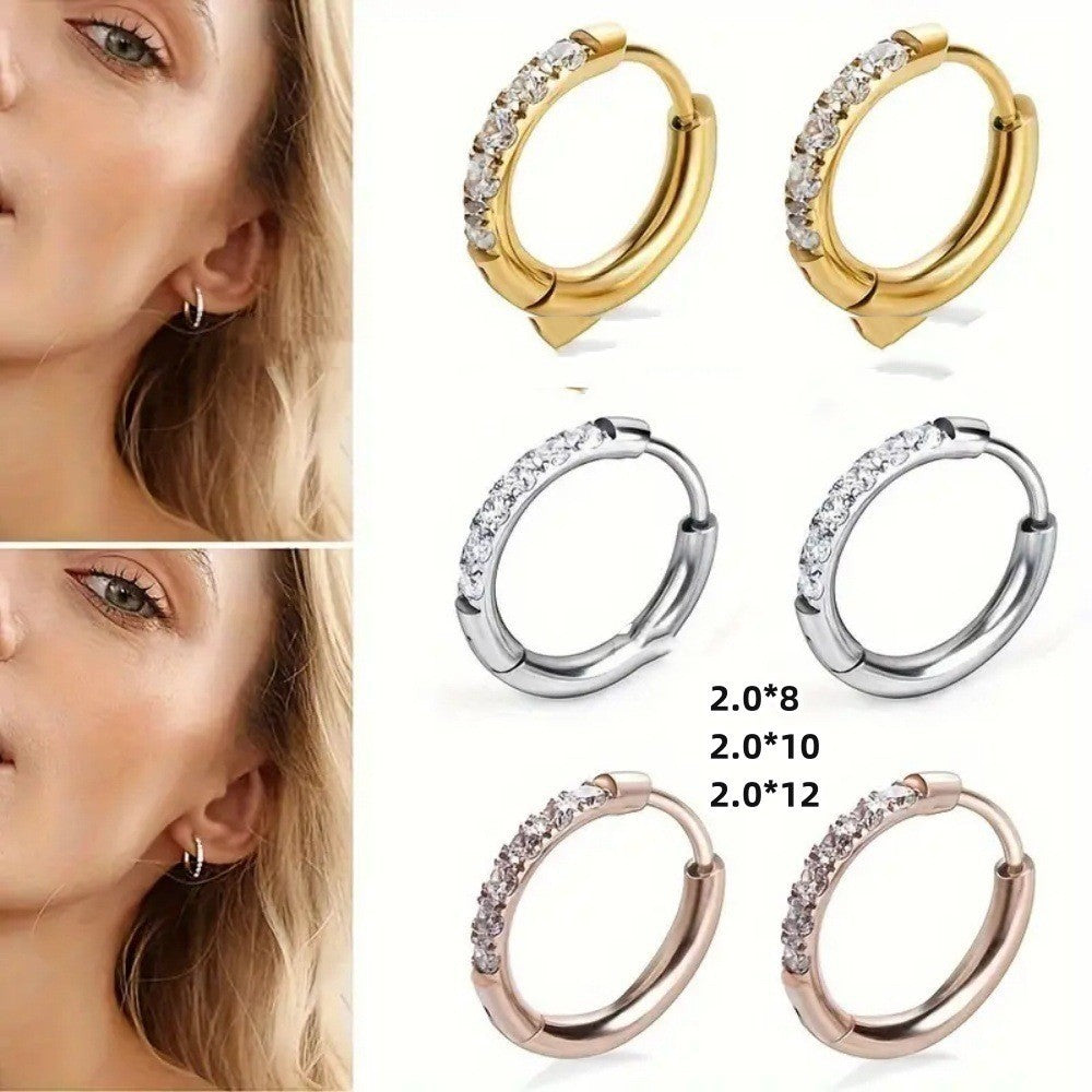 Diamond-studded Earring Titanium Steel Gold Simplicity
