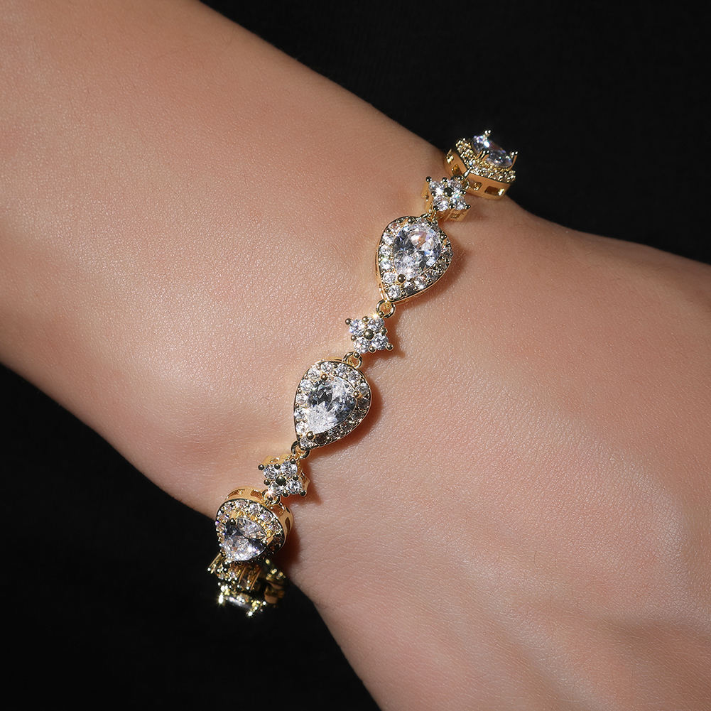Geometric Gold-plated Bracelet With Colored Diamonds