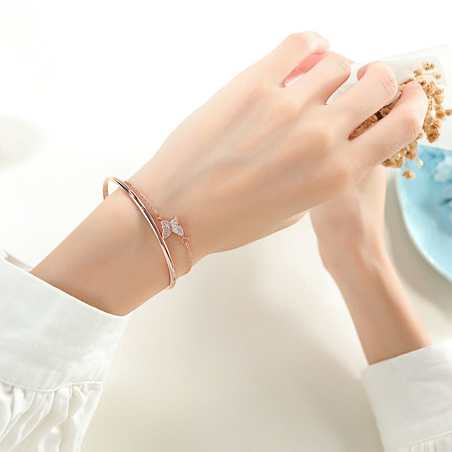 Ladies Copper Plated Rose Gold Diamond Bracelet
