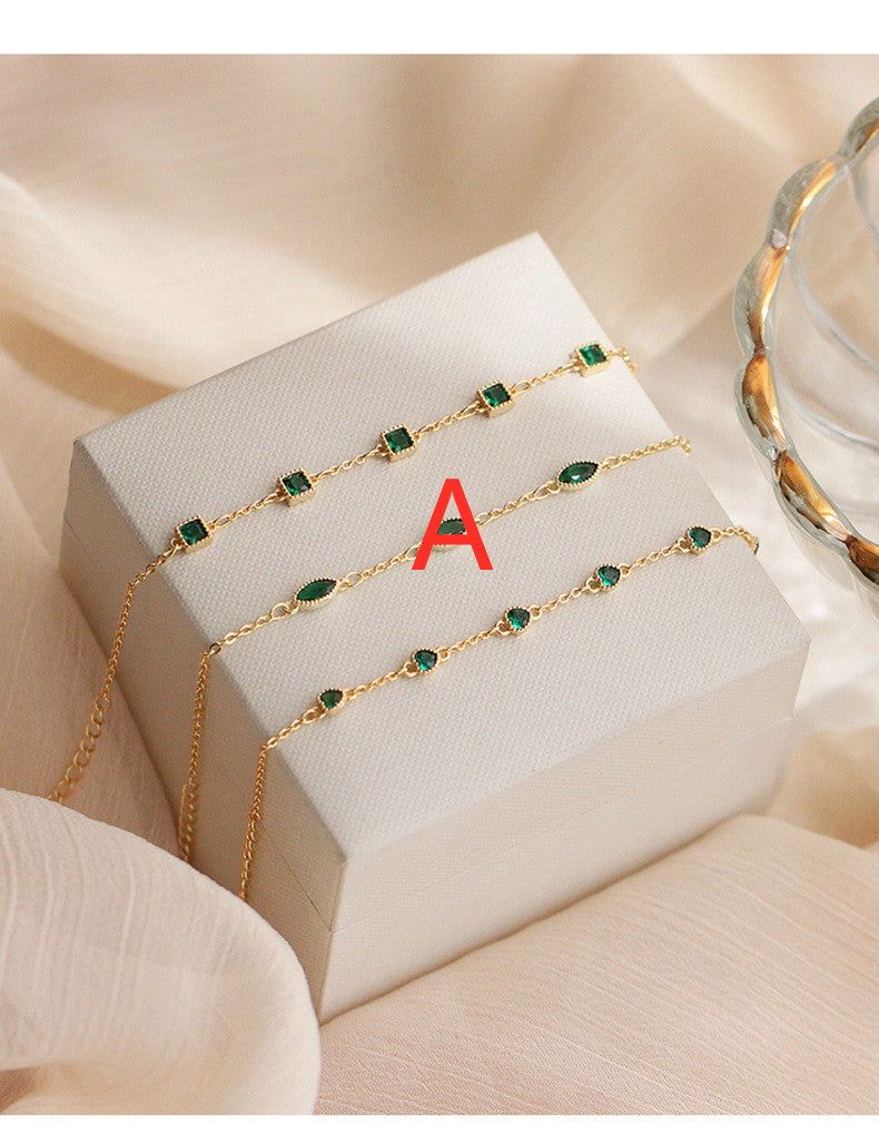 S925 Silver 14K Gold Zircon Emerald Bracelet Luxury Jewelry
