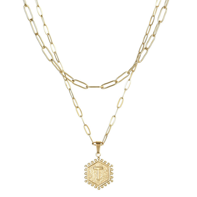 14K Gold Double Layer Necklace Letter Stainless Steel Jewelry Necklace
