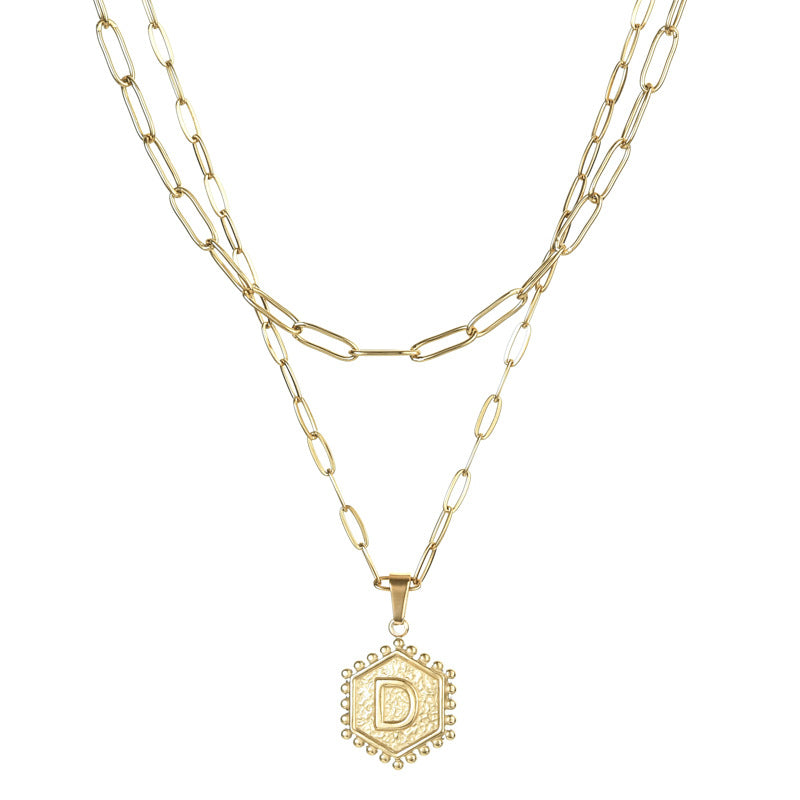 14K Gold Double Layer Necklace Letter Stainless Steel Jewelry Necklace