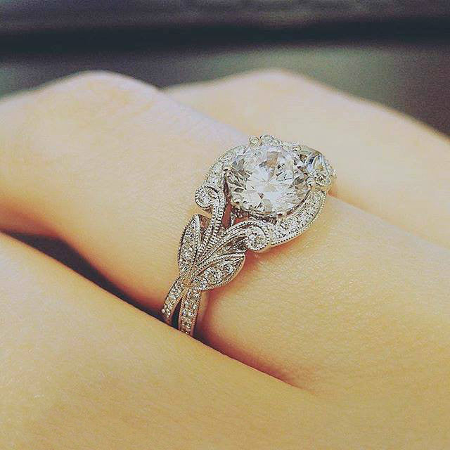 European Princess Leaf Diamond Engagement Ring
