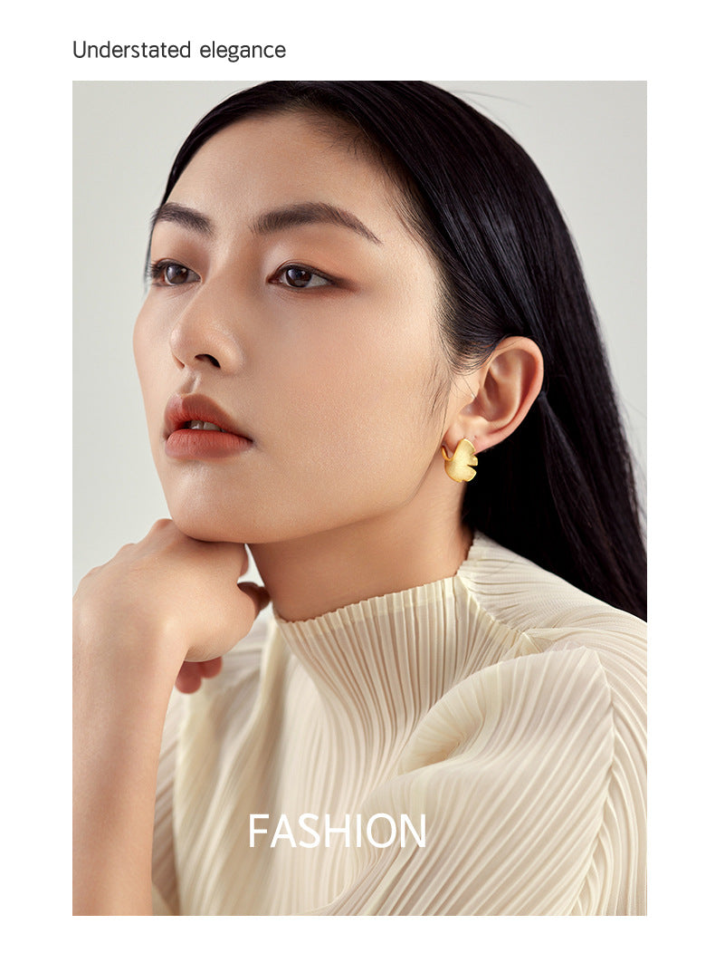 925 Silver Stud Earrings 14K Gold Ginkgo Biloba Design