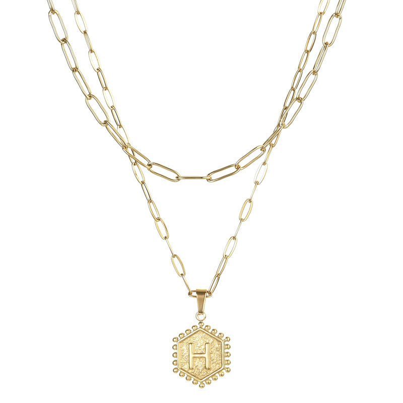 14K Gold Double Layer Necklace Letter Stainless Steel Jewelry Necklace