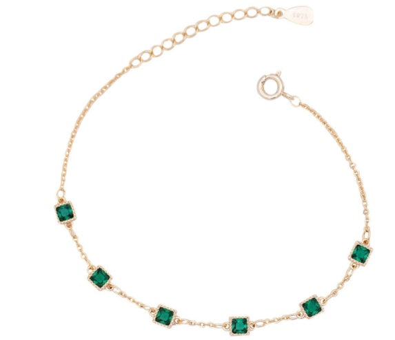 S925 Silver 14K Gold Zircon Emerald Bracelet Luxury Jewelry