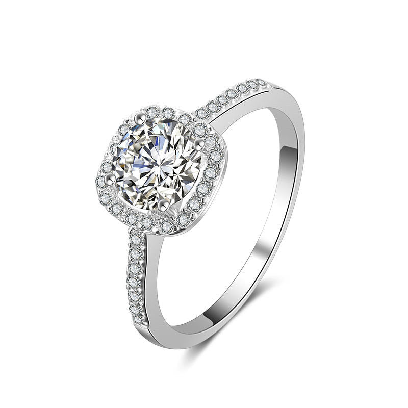Women Silver Luxury Wedding Ring Square Cubic Zirconia Jewelry