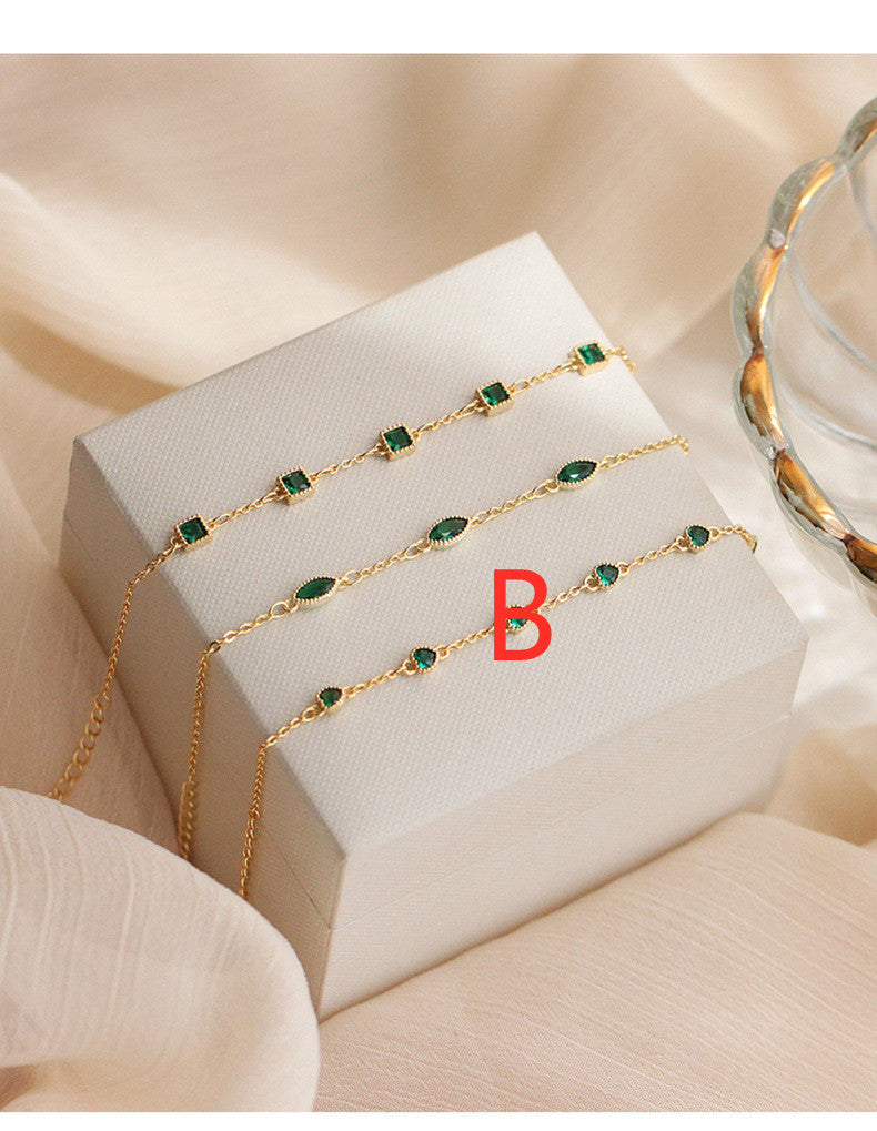 S925 Silver 14K Gold Zircon Emerald Bracelet Luxury Jewelry