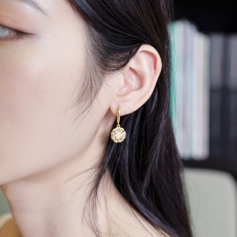 Fashion Star Medal 14K Gold Plated Earrings