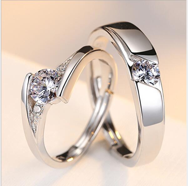925 Silver Simulation Diamond Couple Rings Men Women Wedding Jewelry