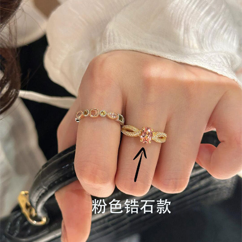 Elegant Couple Rings Zircon Natural Gem Cold Style Luxury Finger Ring