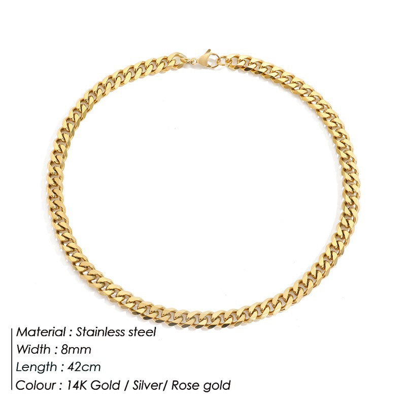 Stainless Steel Necklace 14K Gold Plated Cuban Chain Clavicle Chain