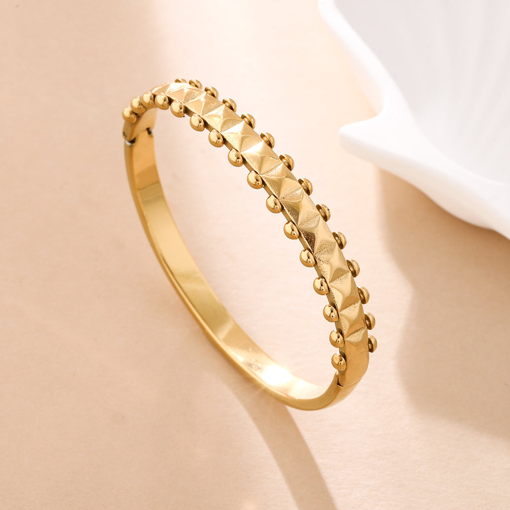 18K Gold Stainless Steel Wave-Style Diamond-Encrusted Bracelet